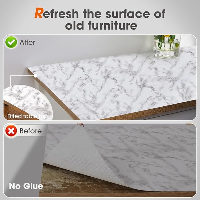 Drawer and Shelf Liner, Non-Slip Kitchen Cabinet Liners Non-Adhesive Thick Strong Grip Waterproof Washable Mats Protect Dresser Shelves Cupboard Bathroom Cabinets, White Marble, 24 in X 30 FT