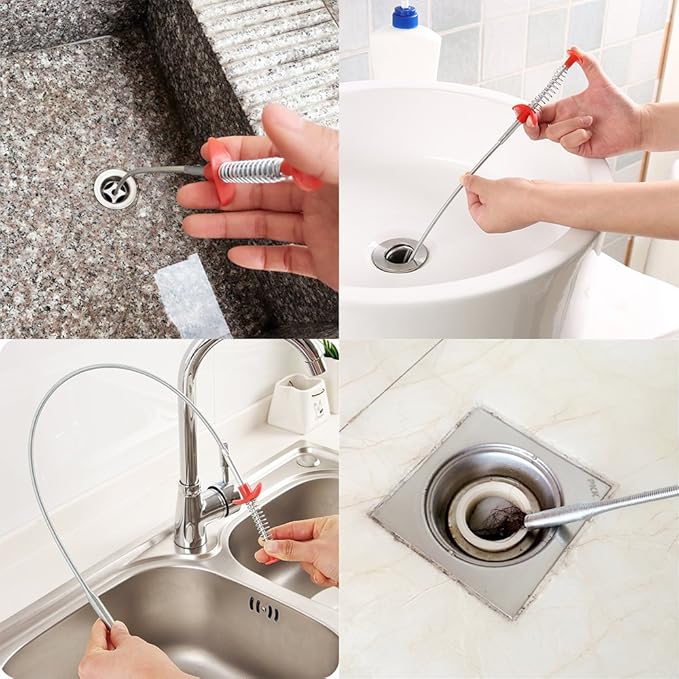 SENHAI 2 Sewer Drain Cleaning Brush, 28 inch (71cm), with 1 Drain Relief Augers, Bendable Sink Overflow Drain Brush for Bathroom Kitchen