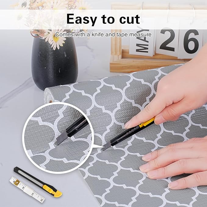 Drawer and Shelf Liner for Kitchen Cabinet,Non-Adhesive Cabinet Liner 18in x 10FT,Waterproof Shelf Paper Non-Slip Mats Cupboard Liners Contact Protect Dresser/Shelves/Table-Grey Lantern