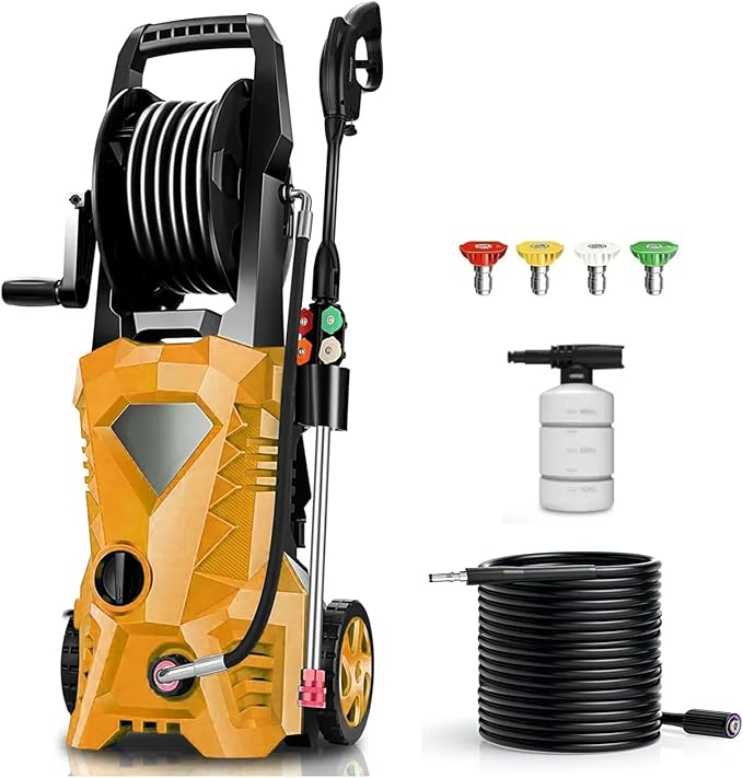 Pressure Cleaner High Power Cleaner with 4 Pressure Nozzle and Soap Bottle for Home, Car Washing, Fence Cleaning, Patio (Light Orange)