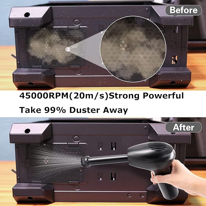 Cordless Air Duster, Electric Air Duster,Air Blower Replaces Compressed Air Cans for Cleaning Computer,Keyboard, Car, Pet House,2500mAh Rechargeable Battery,Fast Charging,Powerful 45000 RPM