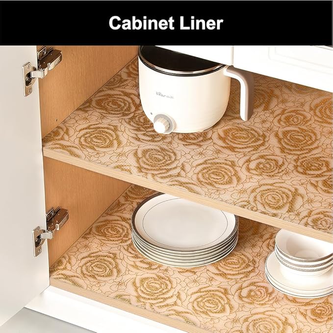 Cooyes Shelf Liner – Premium Non-Adhesive Cabinet & Drawer Liner for Kitchen – Waterproof Shelf Paper with Modern Pattern – Durable EVA Cabinet Mat – Easy to Cut （17.5" W x 78.7" L）