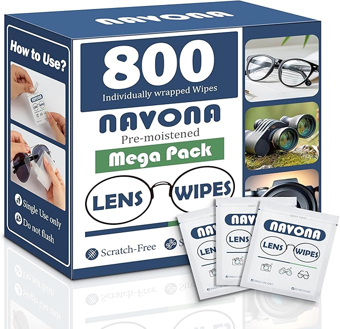 800 Count Lens Wipes for Eyeglasses – Pre-Moistened, Individually Wrapped Eyeglass Cleaning Wipes – Scratch-Free, Streak-Free Glasses Cleaner Wipes for Sunglasses & Camera Lens – Bulk Pack