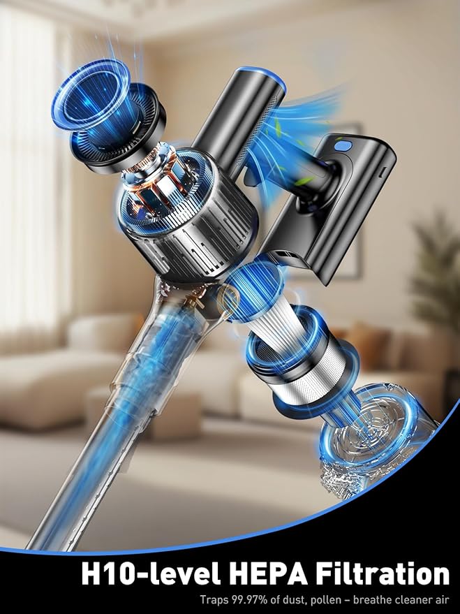 Cordless Vacuum Cleaner, 45000Pa/450W/50Mins Vacuum Cleaners for Home, 8-in-1 Stick Vacuum with LED Screen, Anti-Tangle, Lightweight Rechargeable Vacuum for Carpet Pet Hair Hardwood Floor Blue