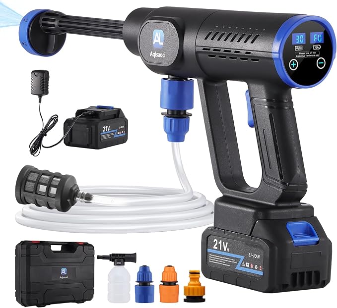 Cordless Pressure Washer,1450 PSI Brushless Portable Power Washer with LCD Display & Pressure Adjustable,2×21V Rechargeable Batteries 6-in-1 Nozzle for Car,Patio,RV,Fence & Yard Cleaning