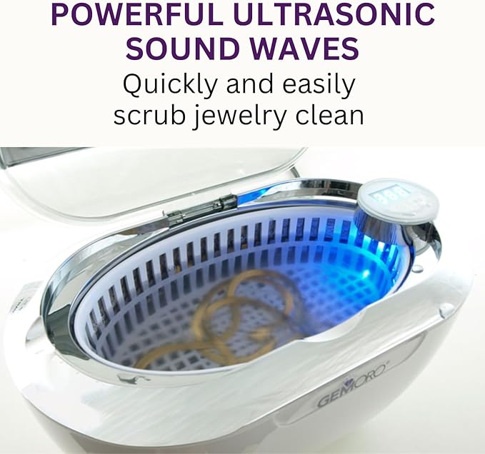 GemOro LUXESPA | Personal Ultrasonic Jewelry & Eyeglass Cleaner with 5 User-Programmable Timed Cleaning Cycles | Professional Performance Machine for Rings Watches Glasses Earrings (1796)