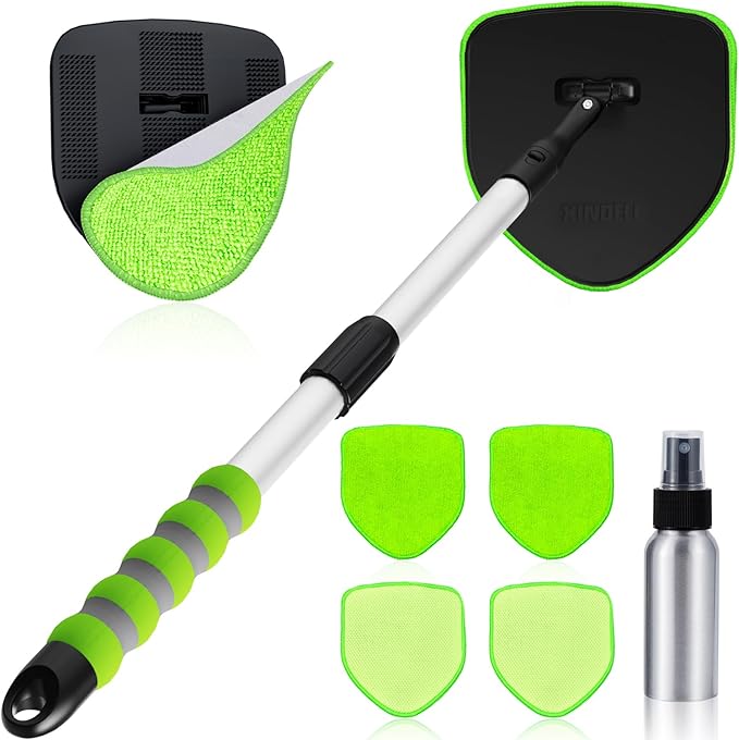 XINDELL Windshield Cleaning Tool, Interior & Inside Car Windshield Cleaner with Microfiber Pads, Extendable Handle & 360° Head, Streak-Free Glass Cleaning Kit for Cars Trucks