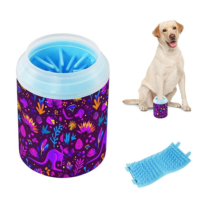 Dog Paw Cleaner Cups for Dogs Pet Foot Washer Paw Scrubber for Small Medium Large Dogs Cats Cleaning Cup Colorful Kangaroo Floral Purple