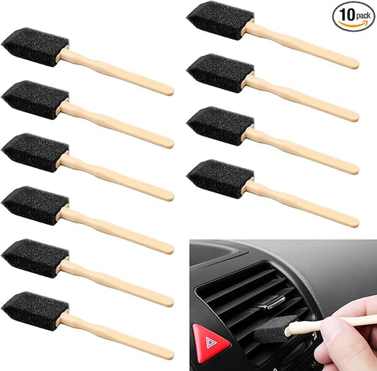 10 PCS Car A/C Vent Cleaning Brushes, 5.51" x 0.98" Sponge Duster with Handle, Scratch-Resistant Car Cleaning Brush, Universal Exterior and Interior Detail Cleaning Tool for Cars (Black)