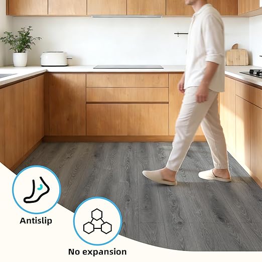 Art3d 15 Sq.ft Peel and Stick Floor Tiles, 10Pcs Luxury Vinyl Plank Flooring Wood Look, 36" × 6" Adhesive and Waterproof Tile Sticker for Bedroom, Living Room, Kitchen, Gray
