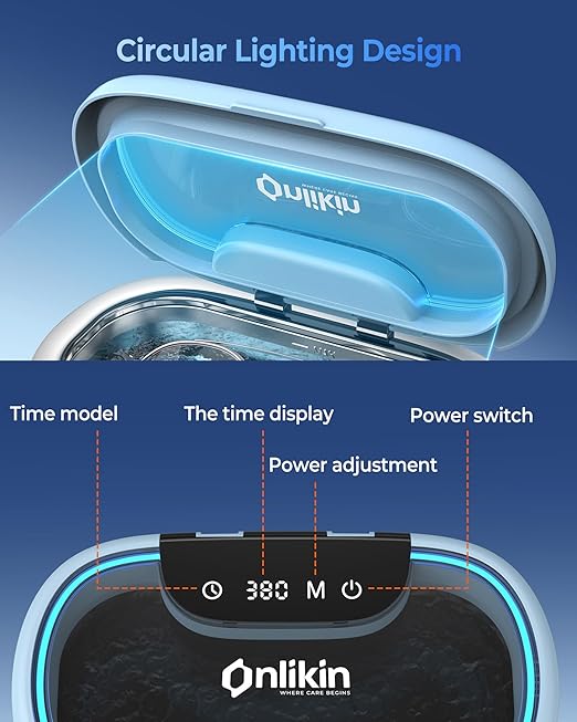 45KHz Ultrasonic Jewelry Cleaner, 5 Timer & 3 Power Modes, 35W Retainer Cleaner for Jewelry, Eyeglasses, Rings, Watch Strap, Dentures - Quiet <38dB, 20oz, 304 Stainless Steel Tank(Blue)