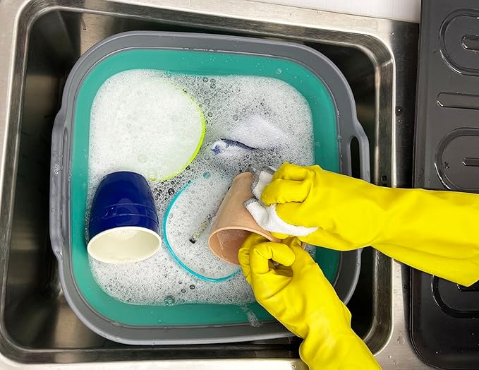 SAMMART 10L (2.64 Gallon) Collapsible Dishpan with Draining Plug - Foldable Washing Basin - Portable Dish Washing Tub - Space Saving Kitchen Storage Tray (Purplish Blue+Turquoise Blue (Set of 2))