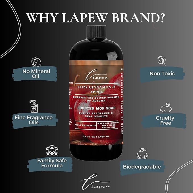 Luxury Floor Cleaner, Scented Mop Soap Concentrate | Hard Floor Cleaner for Tile, Vinyl, Laminate, LVP & Sealed Hardwood | Low-Foam, Streak-Free | 36 oz | Cozy Apple & Cinnamon