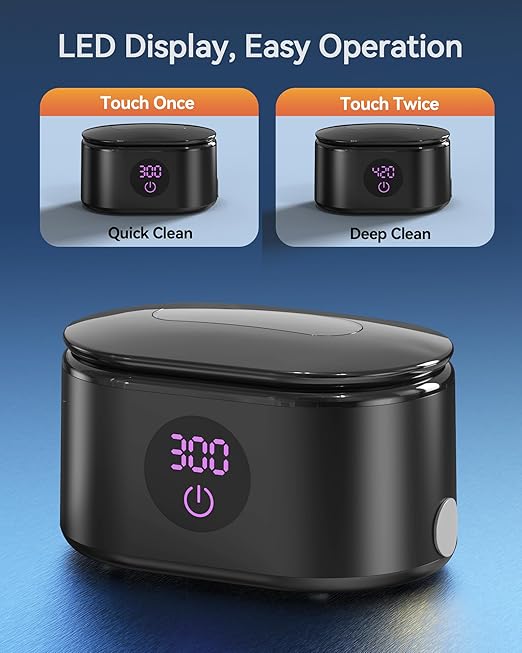 Ultrasonic Jewelry Cleaner, 48KHz Ultrasonic Cleaner Machine with 20oz 304 Stainless Steel Tank, Dual Modes & LED Display - for Jewelry, Eyeglasses, Watches, Dentures, Retainers & More-Black