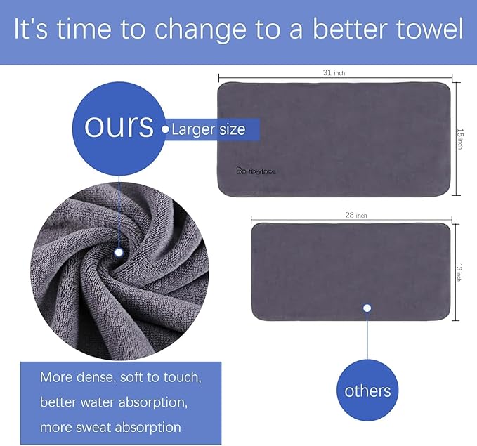 Microfiber Gym Towels Bigger Size Super Soft for Exercise Fitness, Sports, Workout, 380-GSM 15-Inch x 31-Inch Quick-Drying Towels (3 Pack, Pure Purple)