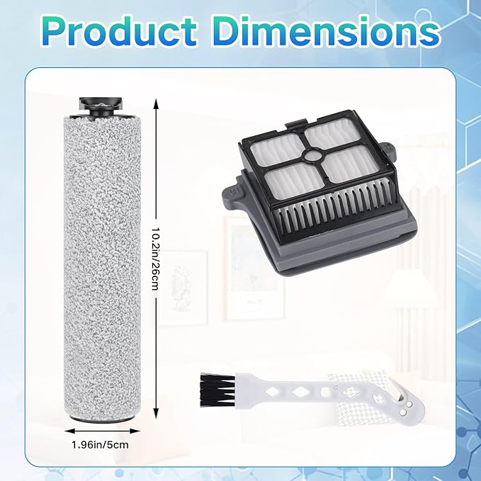 Roller Brush and Filters Replacement Parts for Tineco Floor One S5 Steam/IFloor 5 Steam Cordless Wet Dry Vacuum Cleaner- 2 Roller Brushes + 4 HEPA Filters + 1 Cleaning Brush (7 Pcs)