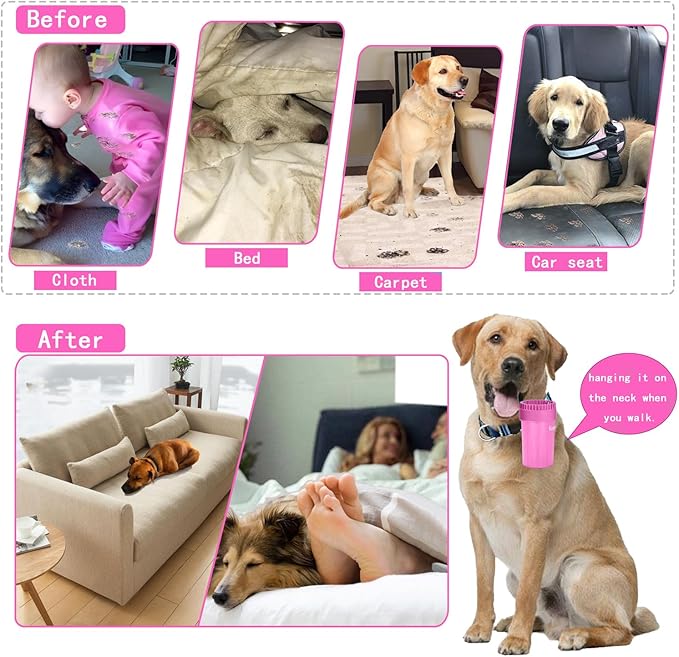 Quick Clean Dog Paw Cleaner 5-in-1 Kit, Pink (Medium) - No Full Bath Needed, Post-Walk Paw Clean - with Silicone Bath Brush, 3 Microfiber Towels - Fits Corgi 1.2-2.5 In (3.05-6.35 cm)