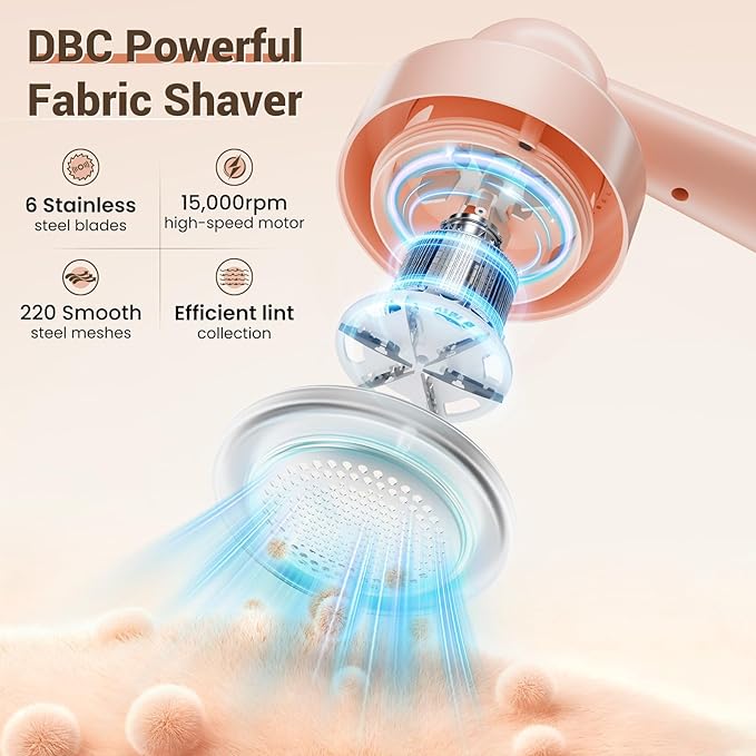 DBC 2.7' Large Pink Electric Fabric Shaver and Lint Remover,2-Hour Runtime,3-Speed, 6-Blade Design