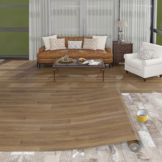 Freshtour Vinyl Flooring Roll, Versatile Removable PET Leather-Like Floor Covering, Waterproof & Durable, Easy Tape Installation, Cost-Effective for Any Room, Nature Oak/ 107.6 Sq.ft (39.3" x 393.7")