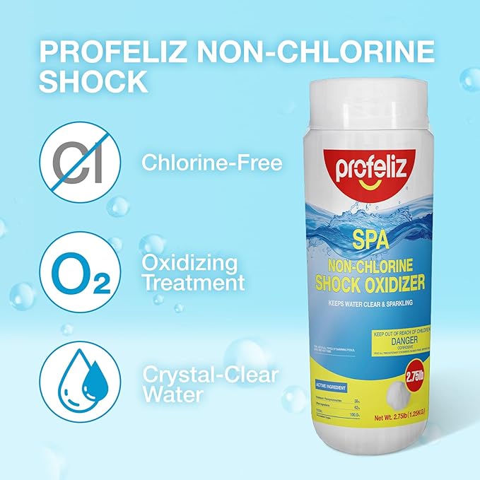 PROFELIZ Non-Chlorine Shock for Hot Tubs, Spas & Pools,Fast-Acting Chlorine-Free Oxidizer Treatment,Clear Cloudy Water,2 Pack, 5.5 lb Total