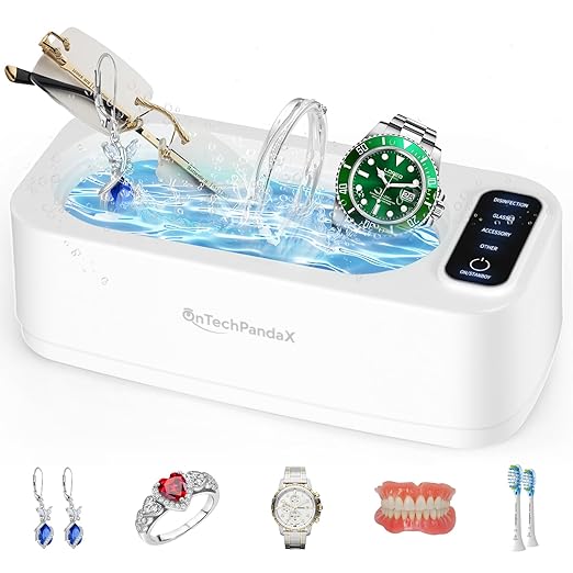 Ultrasonic Jewelry Cleaner, 47KHz Ultrasonic Jewelry, Glasses, Rings, Watch Bands Cleaner, 4 Modes, (350ML), 304 Stainless Steel Water Tank