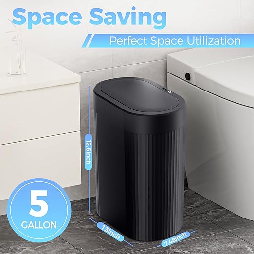 3 Pack 5 Gallon Bathroom Trash Can with Lid, Automatic Motion Sensor Black Trash Can, Touchless Slim Waterproof Garbage Bin for Kitchen, Bedroom, Office, and Bathroom