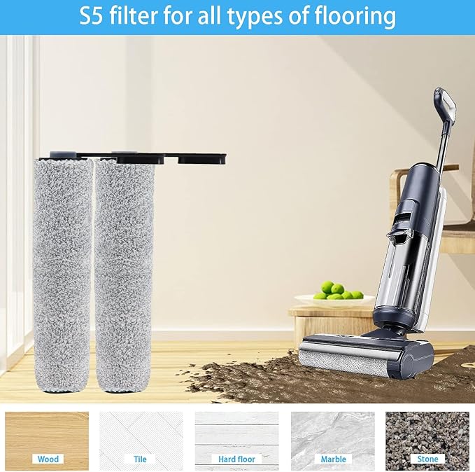 【for ONE S5 Blue】【for ONE S5 Pro 2】Roller Brush and Filters for Tineco Floor ONE S5 /Floor One S5 Pro Cordless Wet Dry Vacuum Cleaner, Replacement Parts Include 2 Brush Rollers,4 Filters