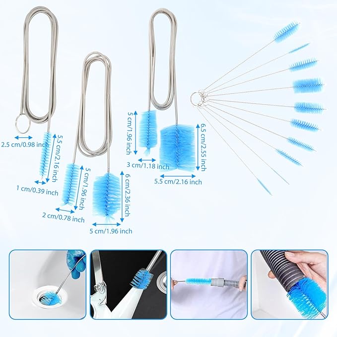 Drain Tube Cleaning Brush, Dryer Vent Cleaner, Long Pipe Brushes for A Sink, Flexible Wire Shower Drain Brush Tool,Suitable for Kitchen Sink and Plumbing Cleaning (Blue)