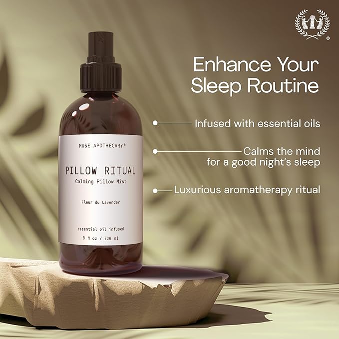 Muse Apothecary Pillow Ritual - Aromatic, Calming and Relaxing Pillow Mist, Linen and Fabric Spray - Infused with Aromatherapy Essential Oils - 4 oz, Tonka Bean + Amber + Warm Cedarwood, 2 Pack