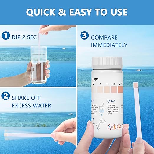 Iron Test Strips for Pool Water: 100 Counts Pool Iron Test Kit Testing 0-25 ppm Iron in Hot-Tub Spa - Pool Metal Test Kit for Above-grough and Inground Pool Testing Iron (Fe2+ and Fe3+)
