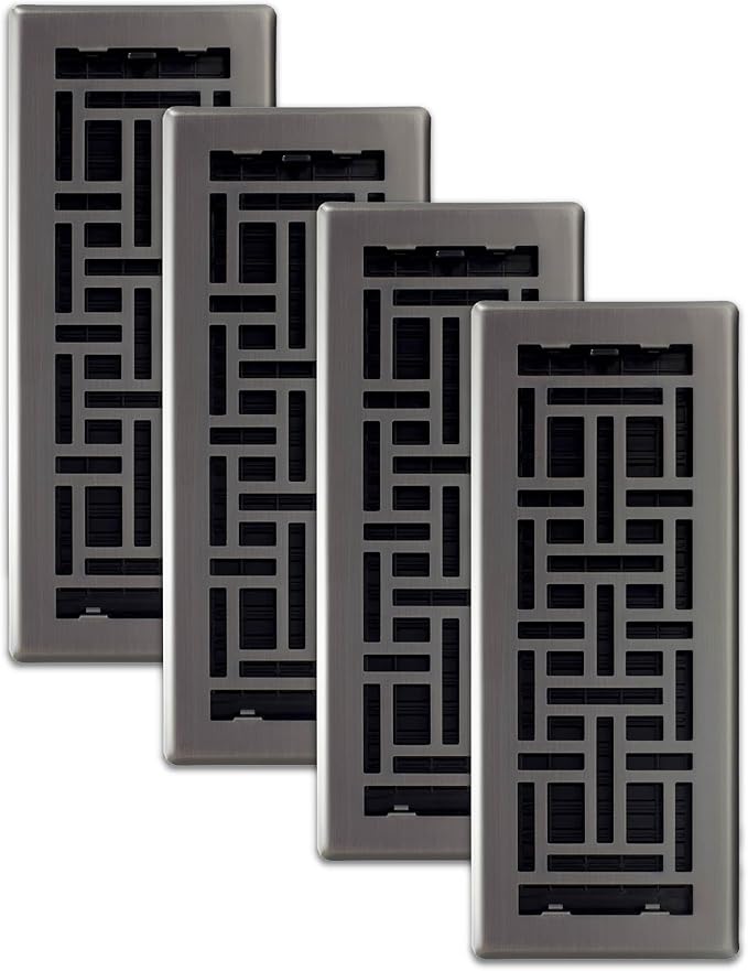 Decor Grates (4-Pack) AJH412-GM Oriental Floor Register, 4x12 Inches, Gun Metal Finish