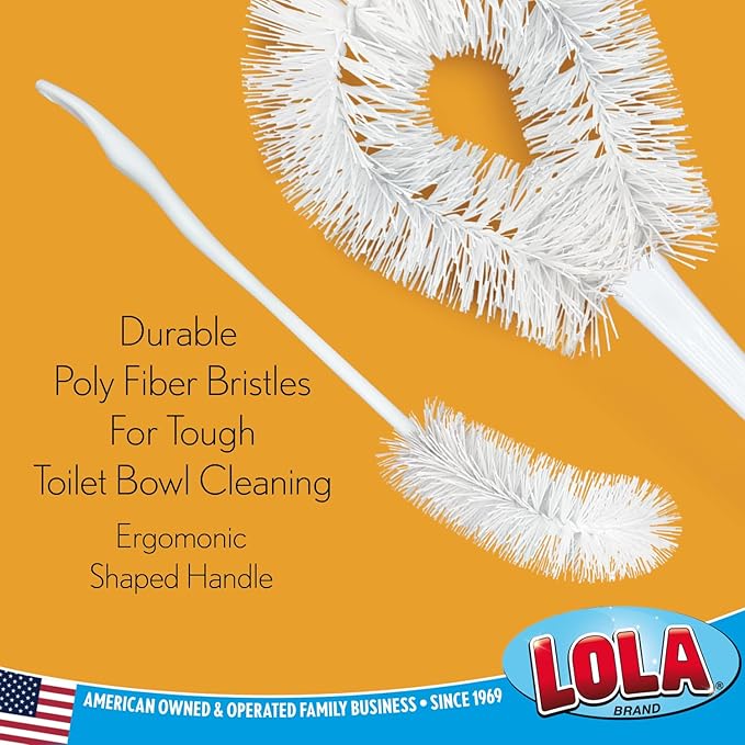 LOLA Toilet Bowl Brush w/Curved Head, Coated Wire, Durable Poly Bristles, Reaches Under Toilet Bowl Rim, 1 Pack