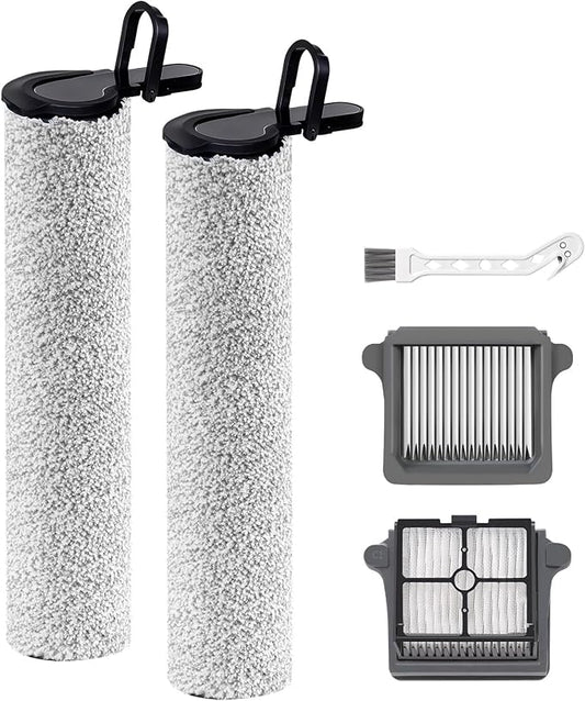 Only Floor ONE S7 Steam Roller Brush Replacement and Vacuum Filter Kit Compatible with Tineco Floor ONE S7 Steam Cordless Wet Dry Vacuum Replacement Parts,2 Roller Brushes,2 Filters,1 Cleaner Brush