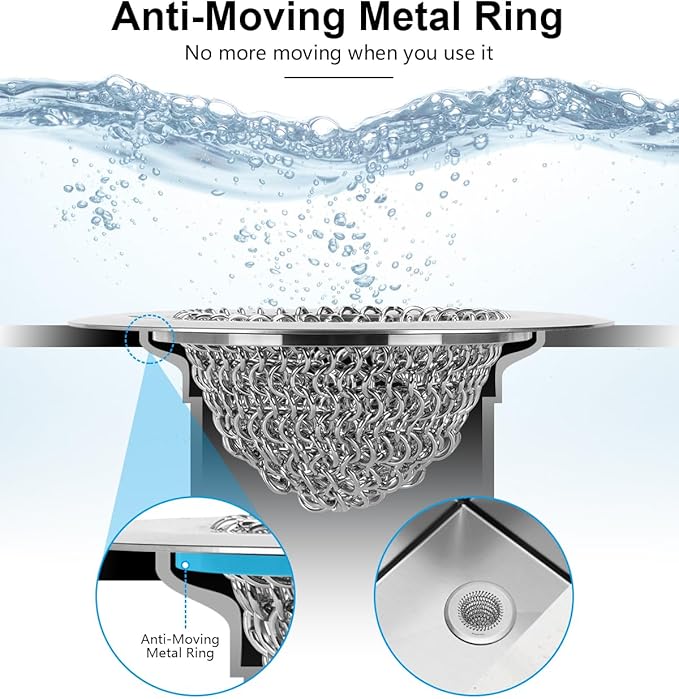 Revolutionary Kitchen Sink Drain Strainer, Patented Reversible Kitchen Sink Strainer, 304 Stainless Steel Sink Strainer Basket, Anti-Clogging & Handmade, Fit US Standard 3-1/2'' Sink Hole