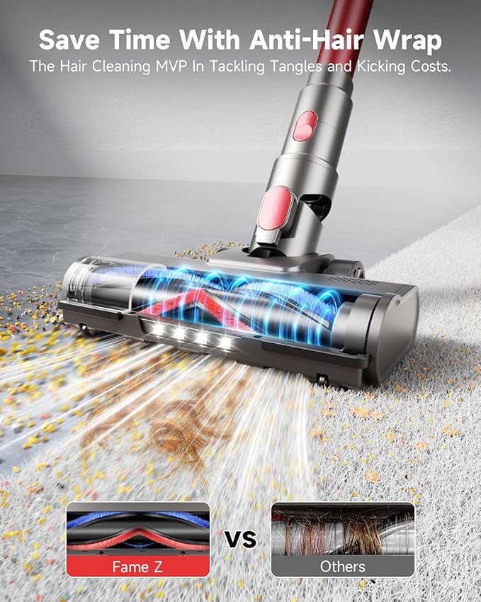 Vacuum Cleaners for Home, 650W 55KPA Cordless Vacuum Cleaner, 75 Mins 2L Double Dustcup Stick Vacuum Cordless Rechargeable, Anti-Tangle & Wall Mount Charging, for Hard Floors Carpet Pet Hair