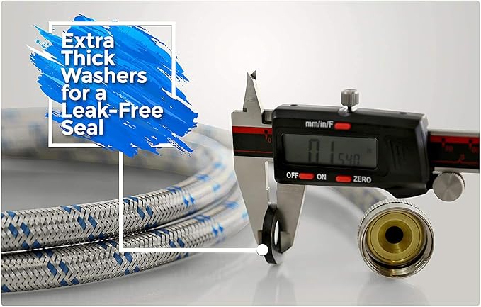 K&J Premium 4ft Stainless Steel Washing Machine Hoses Burst Proof 2 Pack - Hot and Cold Water Supply Hoses for Washing Machines