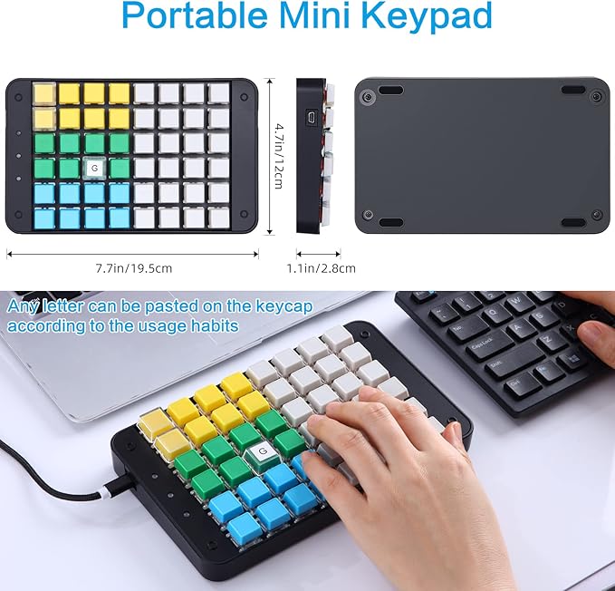 Koolertron One Handed Macro Mechanical Gaming Keyboard, Fully Programmable Mini Keypad, 48-Key Mini USB Macro Keyboard with Blank Keycaps, for Gamers/Cashier/Designers/Video Editors