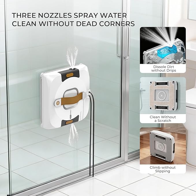 Apical Life Window Cleaning Robot | Low Noise 55dB Smart Glass Cleaner with 3Kpa Suction, Integrated Water Tank, Full Wet Wiping and Anti-Fall Protection for High-Rise Indoor/Outdoor Windows