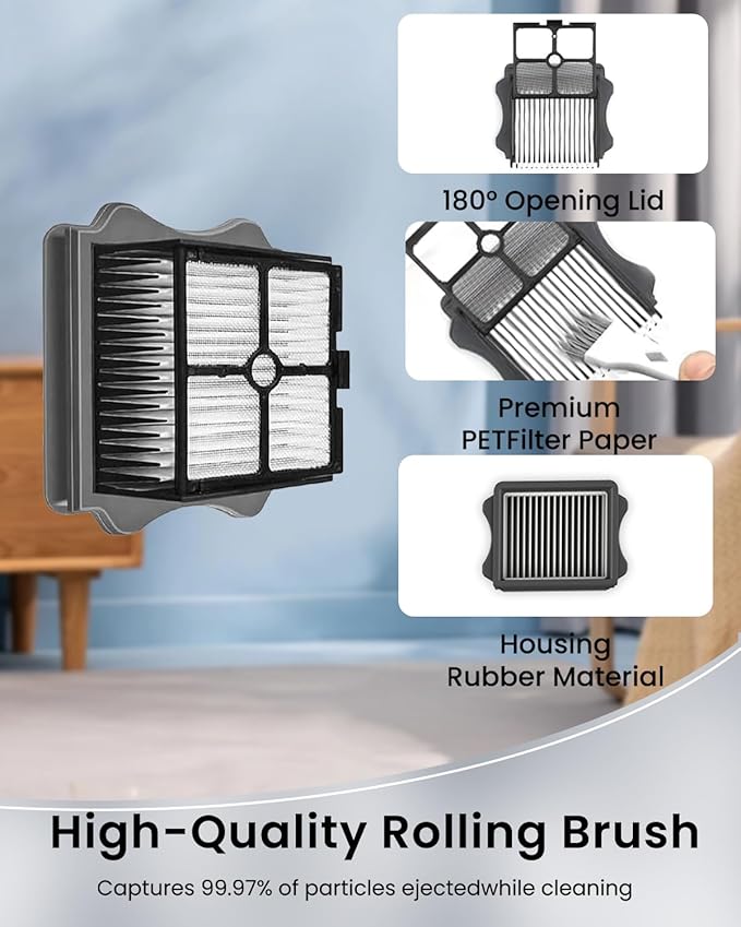 (7pcs) HEPA Filters & Replacement Roller Brush Compatible For Tineco Floor ONE S5/Floor One S5 Pro 2 Wet Dry Vacuum Cleaner, Replacement Parts Accessories Kit Inclue 3 Vacuum Filter, 3 Brush Rollers