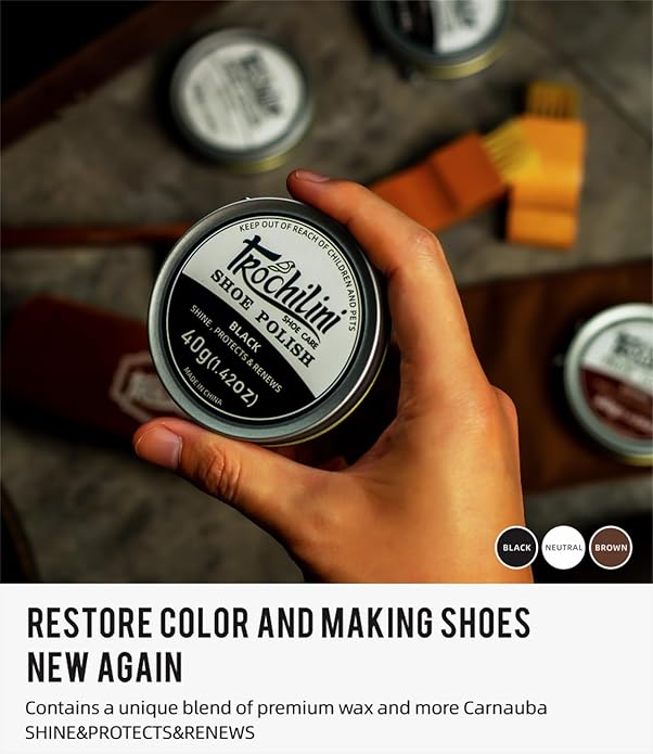Shoe Polish Kit 13PC Shoe Shine Leather Boot Shoe Care Set Mink Oil Brushes and More for Gentle Care Cleaning