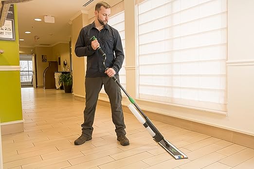 Unger Commercial Excella 18 " Floor Cleaning Kit - Floor Mop with Height Adjustable Pole and Liquid Dispensing, Includes 2 Microfiber Pads and 2 Refillable Bottles - EFKT1