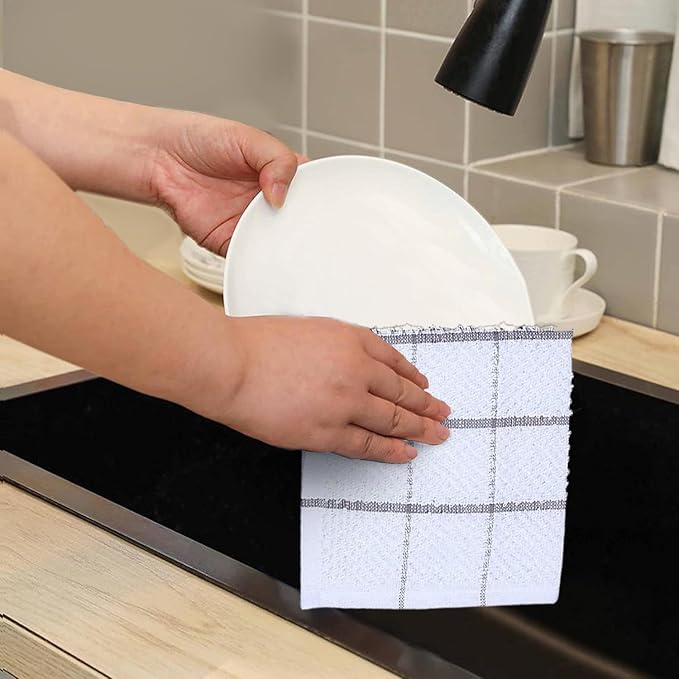 AMOUR INFINI Cotton Kitchen Dish Cloths Set of 8 – Highly Absorbent, Super Soft Premium Terry Cleaning Cloth (12"x12" Inch) Premium Dishcloths for Washing Dishes (Light Gray)