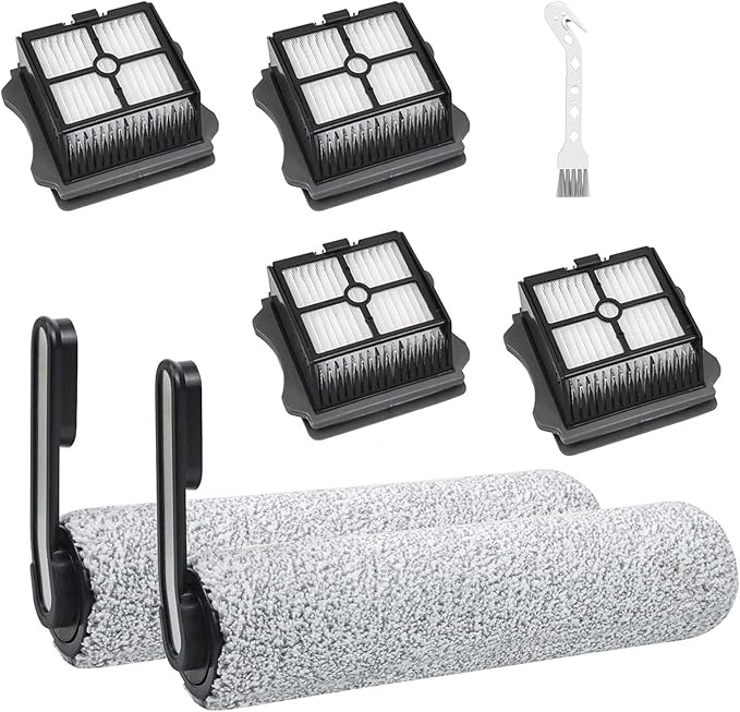 Roller Brush and Filters Replacement Parts for Tineco Floor ONE S5/S5 Pro/S5 Pro 2/S5 Extreme Cordless Wet Dry Vacuum Cleaner- 2 Roller Brushes + 4 HEPA Filters + 1 Cleaning Brush (7 Pcs)