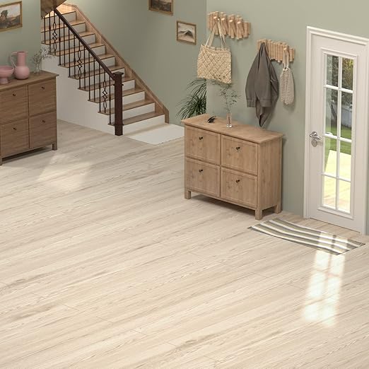 Oxdigi Peel and Stick Vinyl Flooring Roll 23"x 118"/19 Sq.Ft, Thicken Self Adhesive Vinyl Floor Tiles Wood Plank Flooring Waterproof Wear-Resistant for Any Room, Easy DIY Floor Coverings, Light Wood