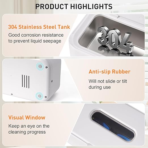 snawowo Ultrasonic Jewelry Cleaner Machine- 28oz/800ml 49KHz Professional Retainer Cleaner |5 Timers LED Display |304 Stainless Steel Tank for Jewelry, Dentures, Retainers, Glasses, Rings, Watch Strap
