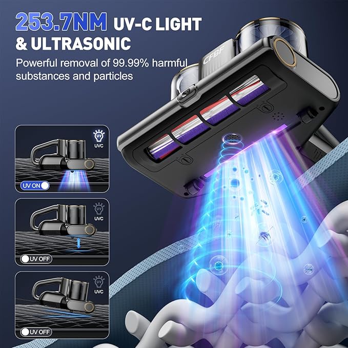 Mattress Vacuum Cleaner, Bed Vacuum Cleaner with 16Kpa Suction 253.7nm UV-C Light, Ultrasonic & High Heating, 500W Powerful Double-Cup Handheld Vacuums for Bed, Sofa, Couch, Crib, 16.4FT Corded