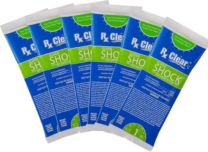 Rx Clear Super Shock for Swimming Pools | Chlorinator and Algaecide | 68% Calcium Hypochlorite Shock | Kill Pool Algae for a Crystal Clear Pool | One Pound Bags | 6 Pack