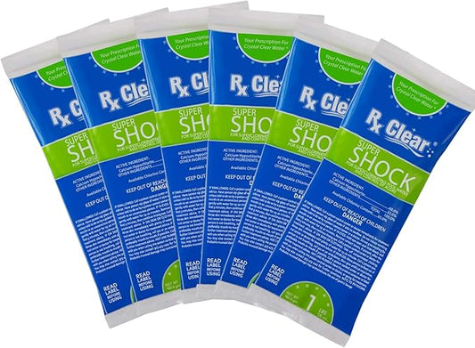 Rx Clear Super Shock for Swimming Pools | Chlorinator and Algaecide | 68% Calcium Hypochlorite Shock | Kill Pool Algae for a Crystal Clear Pool | One Pound Bags | 6 Pack
