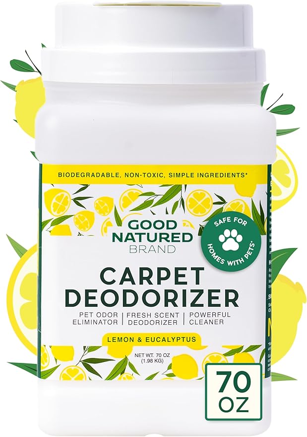 Good Natured Brand | Carpet Deodorizer & Freshener Powder | 70 oz Pet Odor Eliminator for Strong Odor & Pet Urine | Fresh Natural Lemon & Eucalyptus Scent | Safe for Homes with Pets