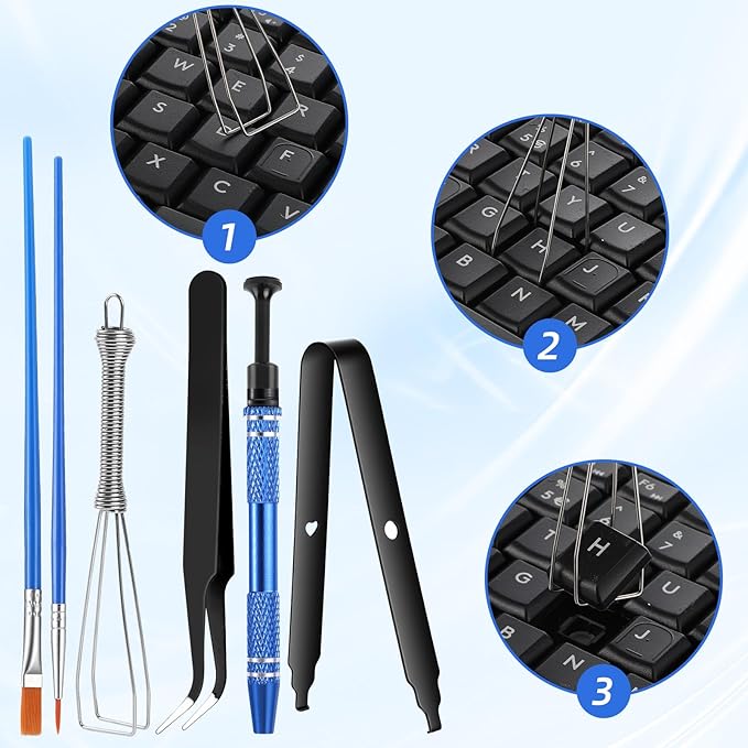 Keyboard Remover Tool Kit 7 Pcs Keycap Puller, Switch Puller, Cleaning Brush, 4-Jaw Gripper, Tweezers, Key Cap Pullers, Storage Bag